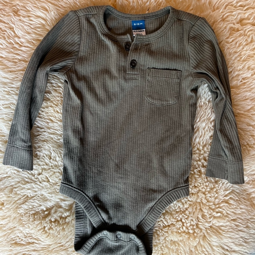 Ribbed Knit Henley Onsies Set in Neutral Tones - Picture 8 of 10